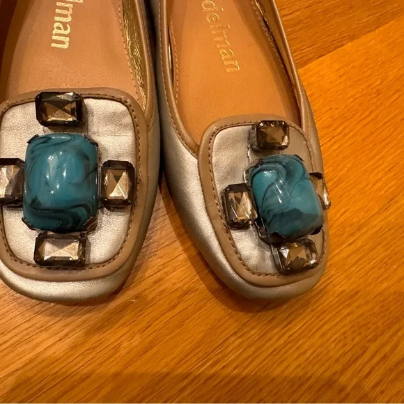 Libby Edelman Metallic Flats with Turquoise look Size 7 1/2 feminine resort wear - Picture 9 of 9